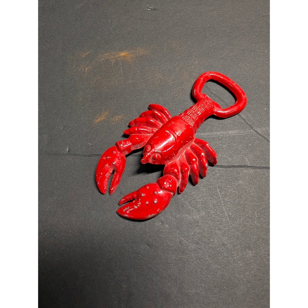 Vintage Red Lobster Bottle Opener Cast Metal Nautical Coastal Barware Tool